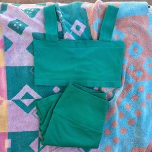 Green Ribbed Crop Top and Leggings Set